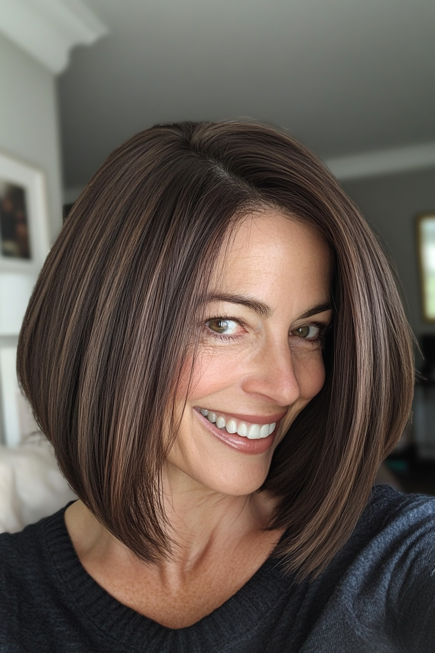 19. Deep Braun Sleek Pageboy (trendige Haarschnitte für Frauen über 40) - trendige Haarschnitte für Frauen über 40