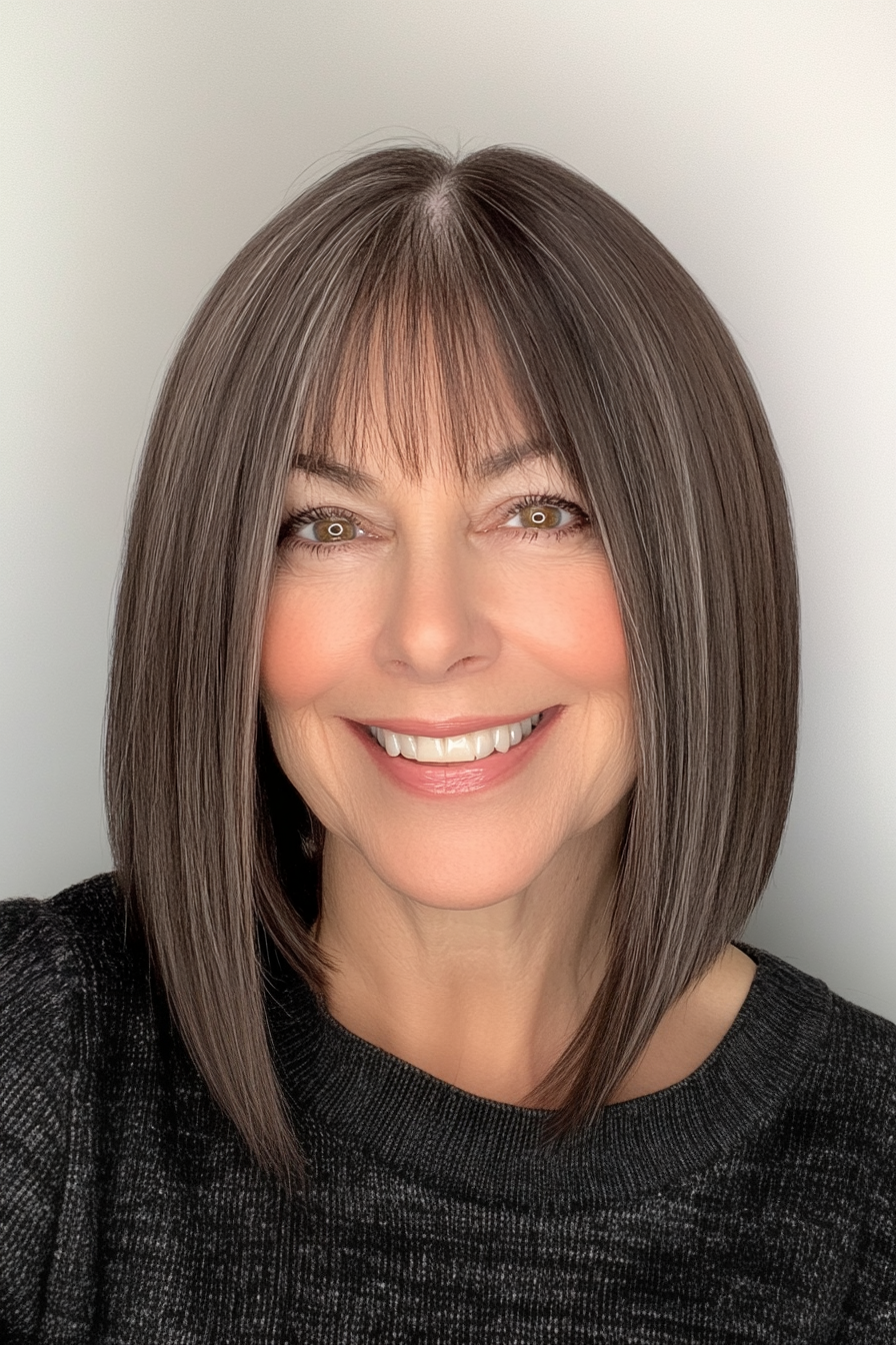 19. Espresso gerade geschnitten mit Kinnknochen (glatte Frisuren für ältere Frauen) - Straße Frisuren für ältere Frauen