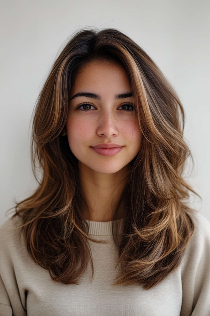 19. Flip -out Midi -Schichten mit Mokka -Schmelze (geschichtete Haarschnitte für dünnes Haar) - geschichtete Haarschnitte zum Ausdünnen von Haaren