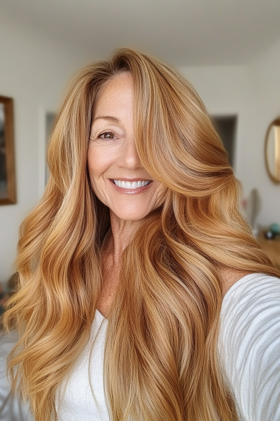 19. Goldene Honig lange Wellen (längere Frisuren für ältere Frauen) - längere Frisuren für ältere Frauen