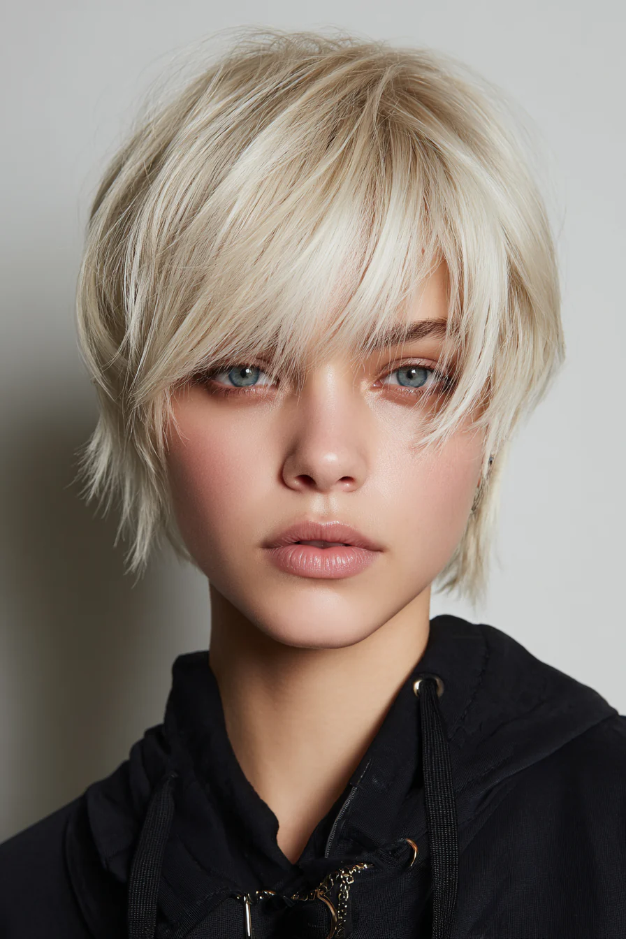 19. Icy Blonde Short Layered Crop (Stufenfrisuren für dünnes Haar) – Stufenfrisuren für dünnes Haar