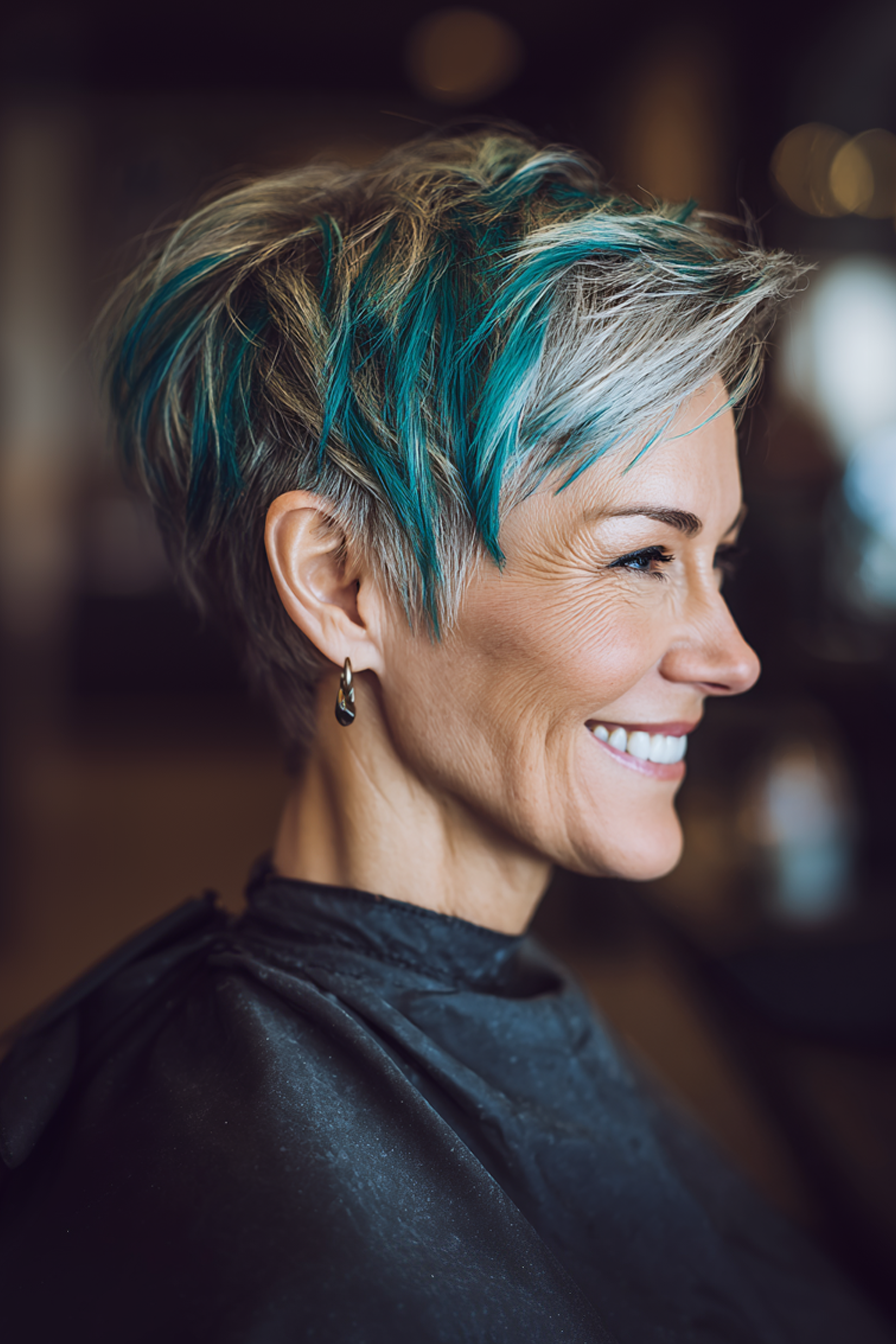 19. Layered Crop mit Emerald Highlights (funky Haarschnitte für ältere Frauen) - Funky Haarschnitte für ältere Frauen