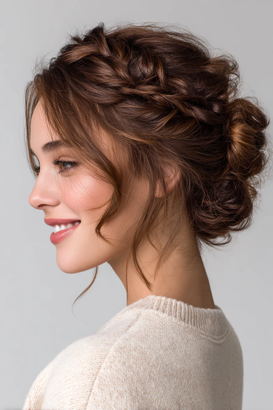 19. Hochsteckfrisur mit niedriger Struktur und Mikrozöpfen in Kakaobraun (Brautfrisuren) – Brautfrisuren