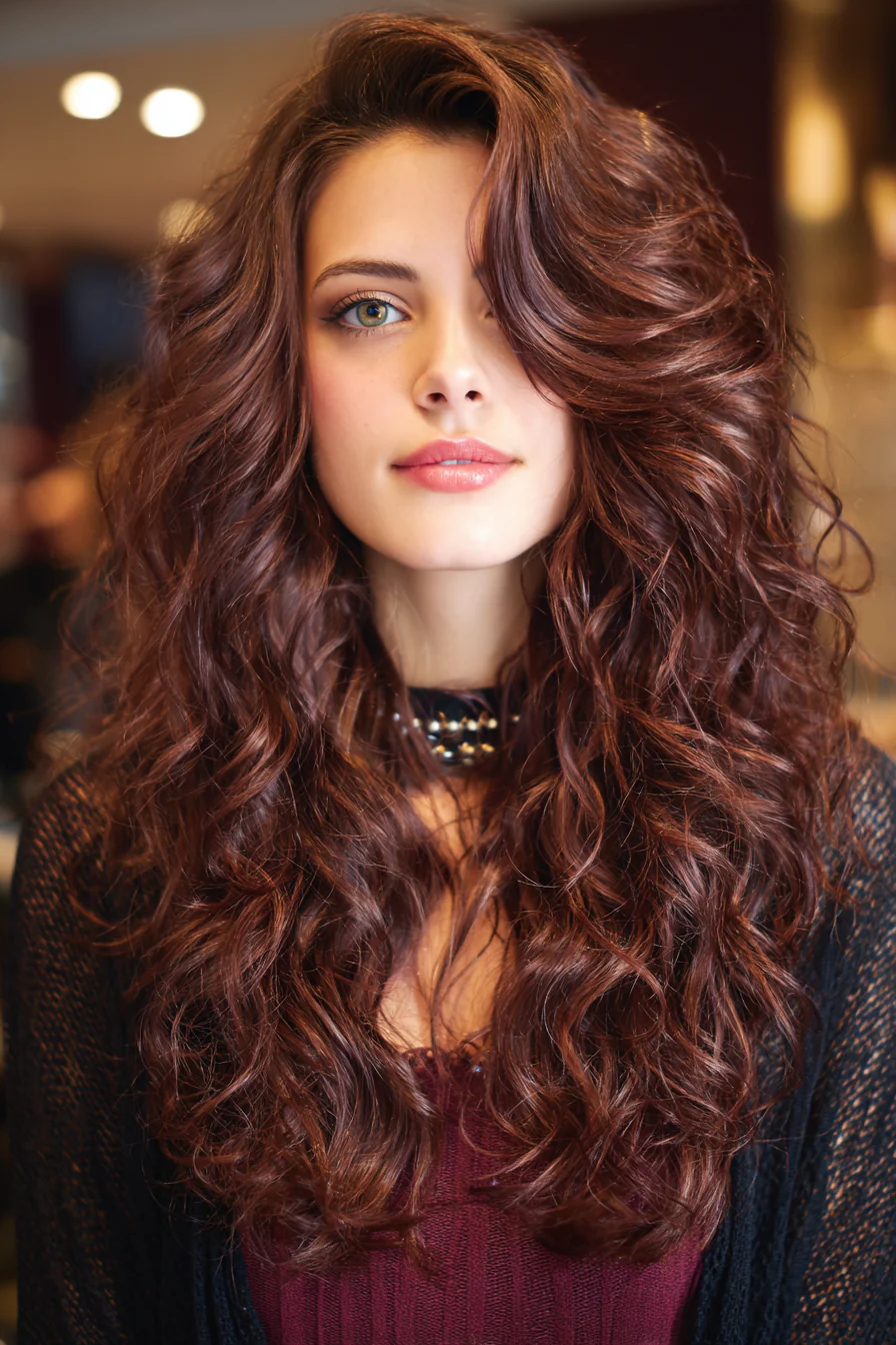 19. Strukturierte Mahagoni-Wellen mit spitz zulaufenden Enden (Wellige Frisuren für Frauen) – Wellenförmige Frisuren für Frauen