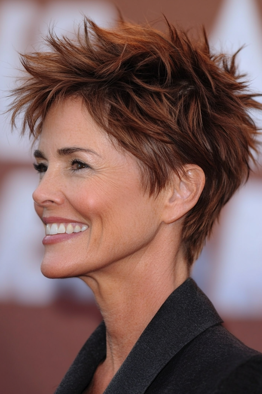 19. Messy Spiked Crop in reichhaltiger Zimtbraun (kurze, stachelige Frisuren für ältere Frauen) - kurze Spiky -Frisuren für ältere Frauen