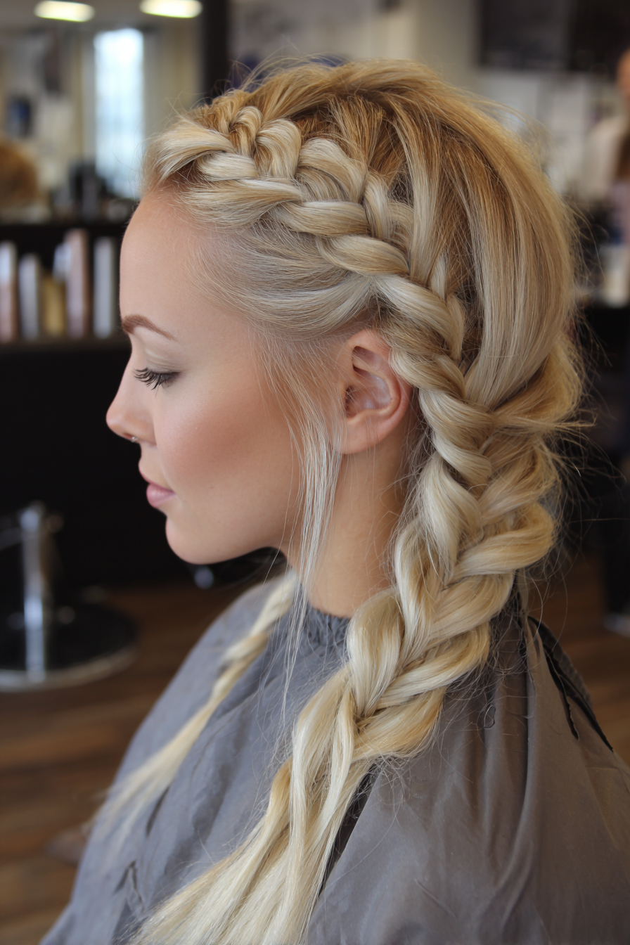 19. Gedämpfte sandblonde Dreifach-Zopfreihen (Wikinger-Frisuren für Frauen) – Wikinger-Frisuren für Frauen