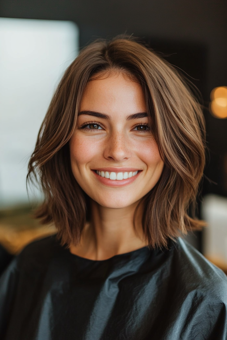 19. Natürliche Brünette Unterkut -Lob (Frisuren für dickes Haar) - Frisuren für dickes Haar