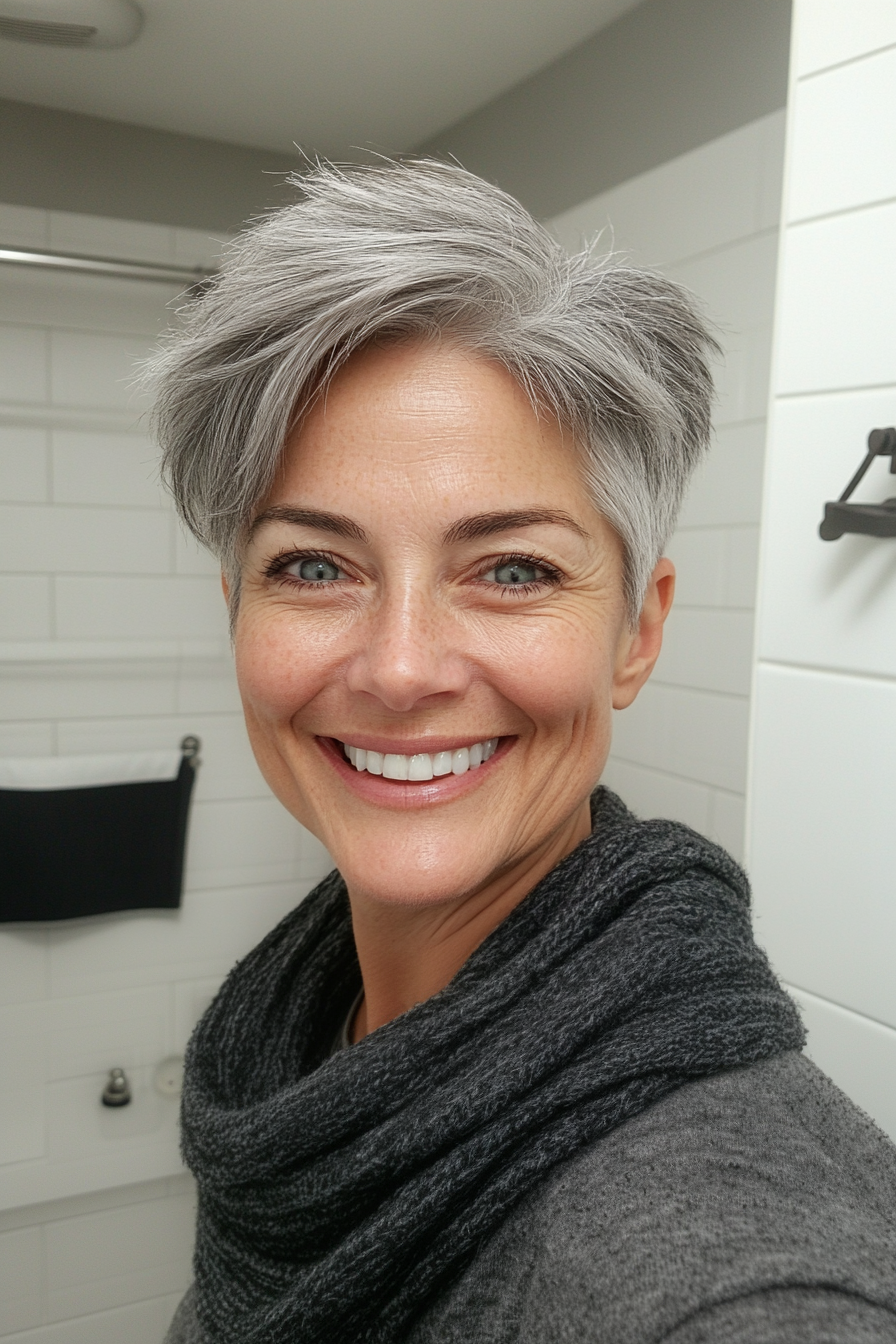 19. Natural Grey Undercut Pixie (kantige Frisuren für Frauen über 60) - kantige Frisuren für Frauen über 60