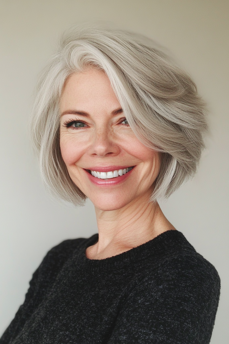 19. Natural Salt-and Pepper Bob (elegante kurze Frisuren für ältere Frauen)-Elegante kurze Frisuren für ältere Frauen