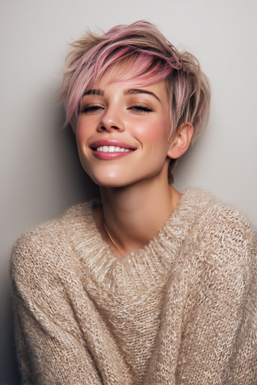 19. Pixie mit Peek-a-Boo-rosa Schichten (Pixie-Frisuren)-Pixie-Frisuren