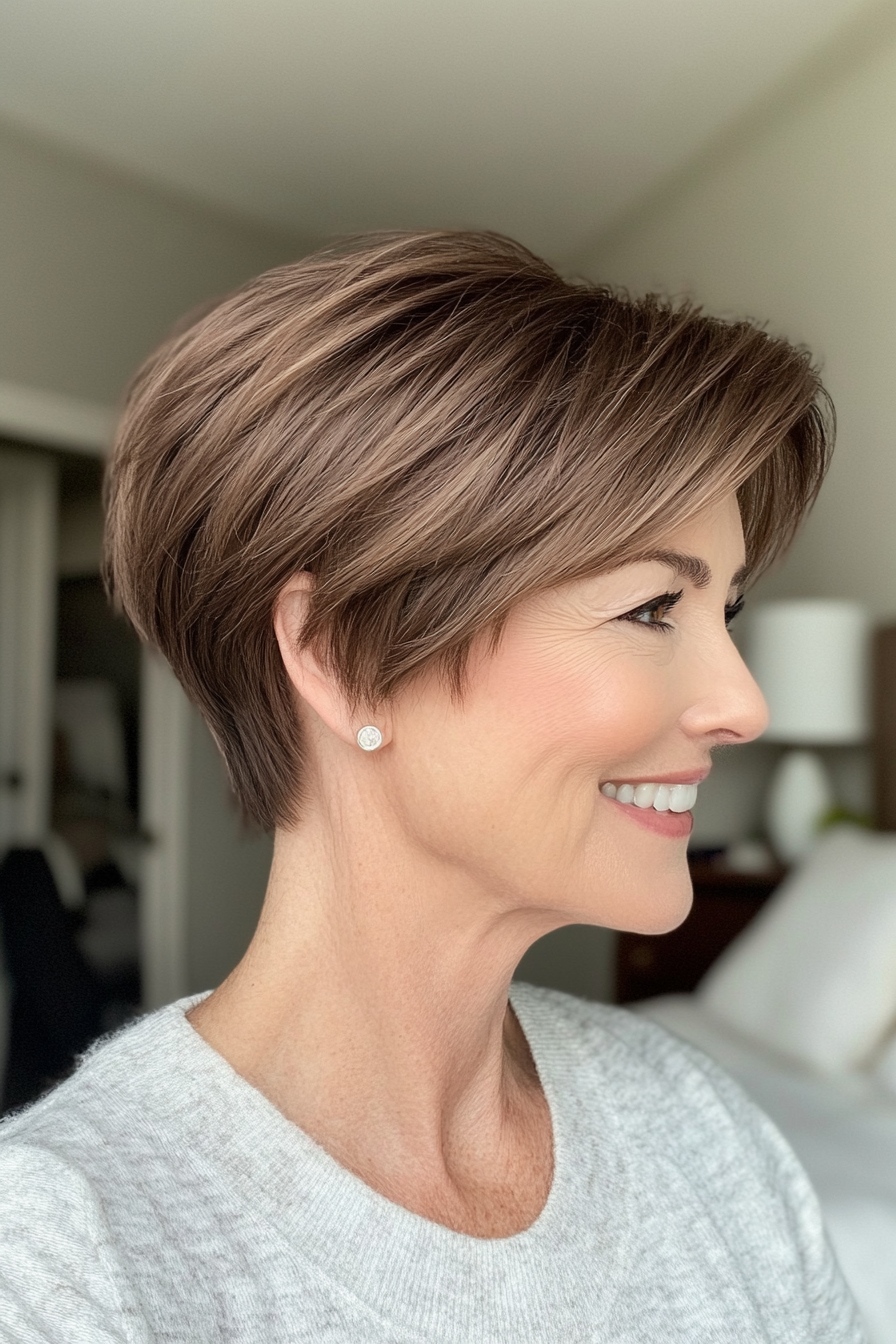 19. Formulierte Pixie in mittelbrauner (kurze freche Haarschnitte für ältere Frauen) - kurze freche Haarschnitte für ältere Frauen