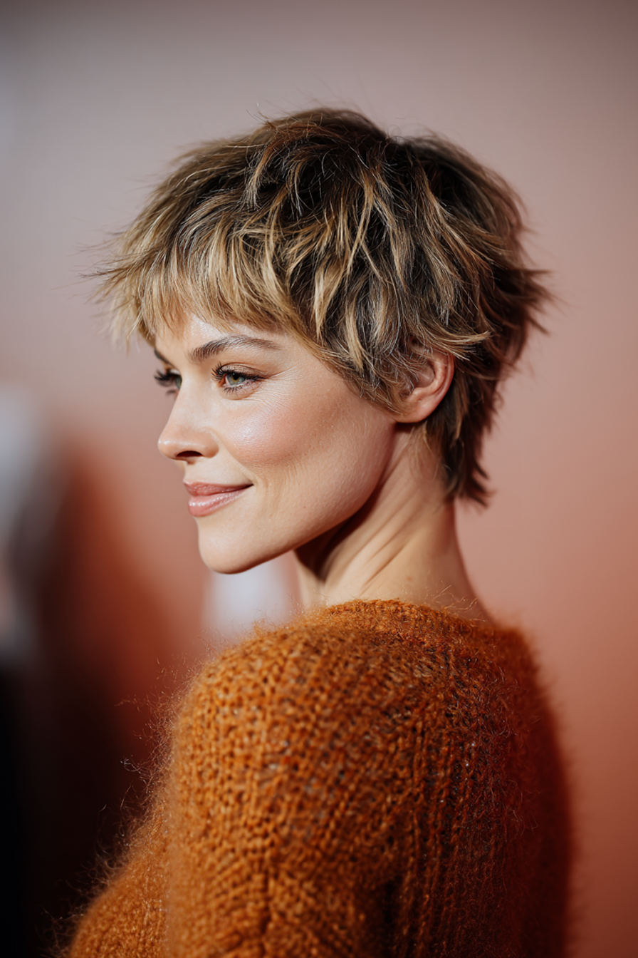 19. Shag -Pixie mit goldenen Babylights (kurze Shag -Haarschnitte für glattes Haar) - kurze Shag -Haarschnitte für gerade Haare