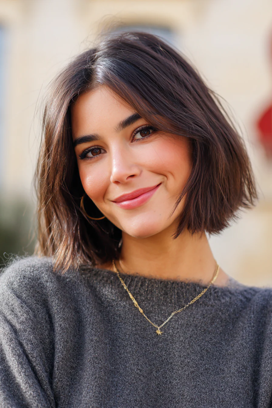 19. Schulter-Bob mit Mikrotextur-Enden + Dunkelbraun (Schulterlange Bob-Frisuren) – Schulterlange Bob-Frisuren