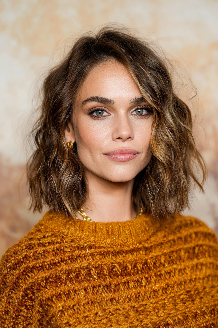 19. Schulterwellen mit klobigen Highlights (wellige schulterlange Frisuren) - wellige schulterlange Frisuren