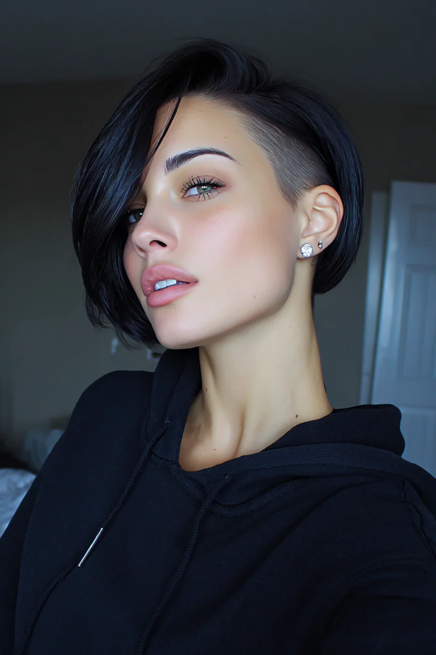 19. Glatter Undercut mit glasigem Schwarz (Undercut-Haarschnitte) – Undercut-Haarschnitte