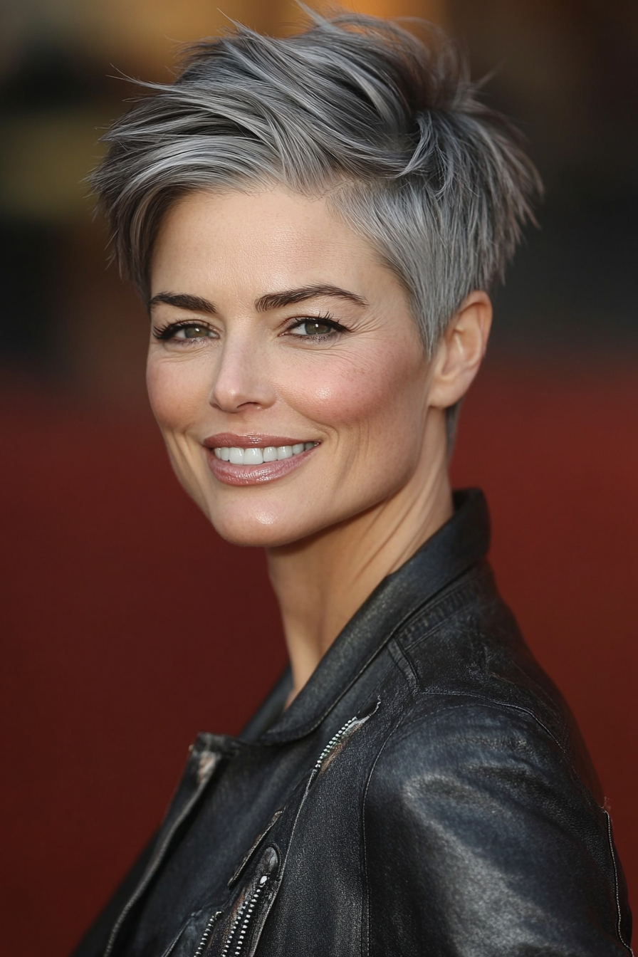 19. Rauchgrau -Unterschnittpixie (Haarschnitte für Frauen über 50 mit grauem Haar) - Haarschnitte für Frauen über 50 mit grauen Haaren