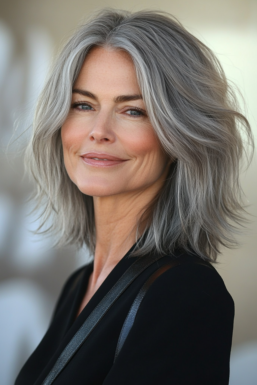 19. Weicher grauer Wispy Shag (zottelige Frisuren für Frauen über 50) - Shaggy Frisuren für Frauen über 50