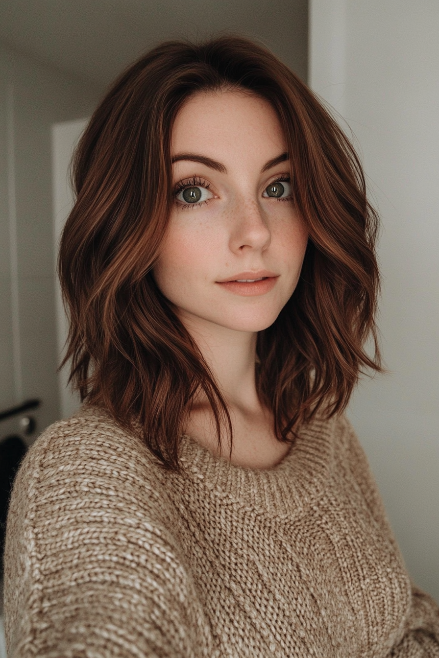 19. Subtile C -förmige Schichten mit Ahornbraun (Haarbeinlängenhaarschnitte) - Hackerlänge mit Trottel