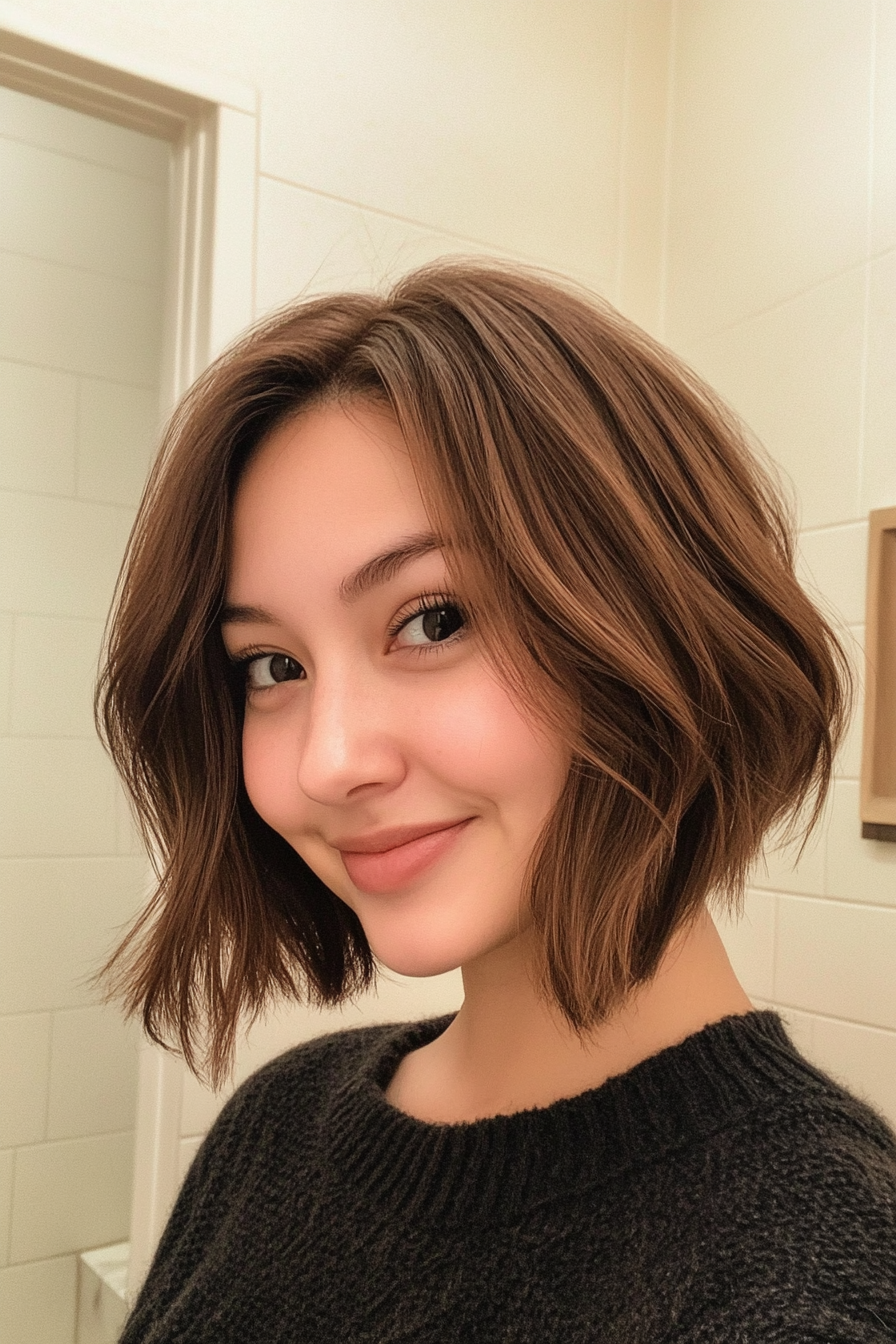 19. Toffee Layered Colarbone Bob (abgewinkelte geschichtete Bob -Haarschnitte) - abgewinkelte geschichtete Bob -Haarschnitte