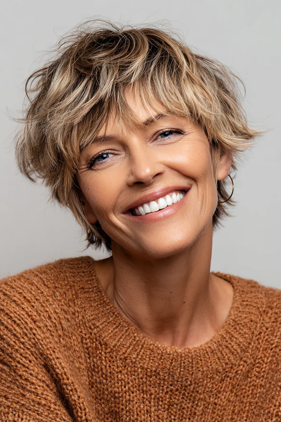 19. Warmer Haselnuss-Shaggy-Crop (kurze Shaggy-Frisuren für ältere Frauen) – Kurze Shaggy-Frisuren für ältere Frauen