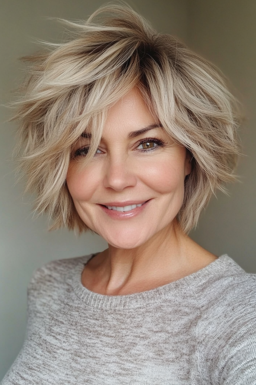 19. Weizenblond gestapelt Shag (kurze Haarschnitte für Frauen über 50) - Kurzstapelte Haarschnitte für Frauen über 50