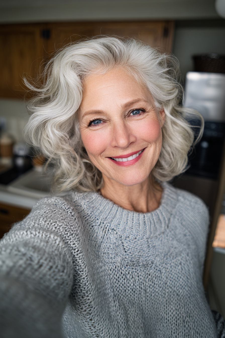 19. Weiße Blonde unter Bob (wellige Frisuren für ältere Frauen) - wellige Frisuren für ältere Frauen