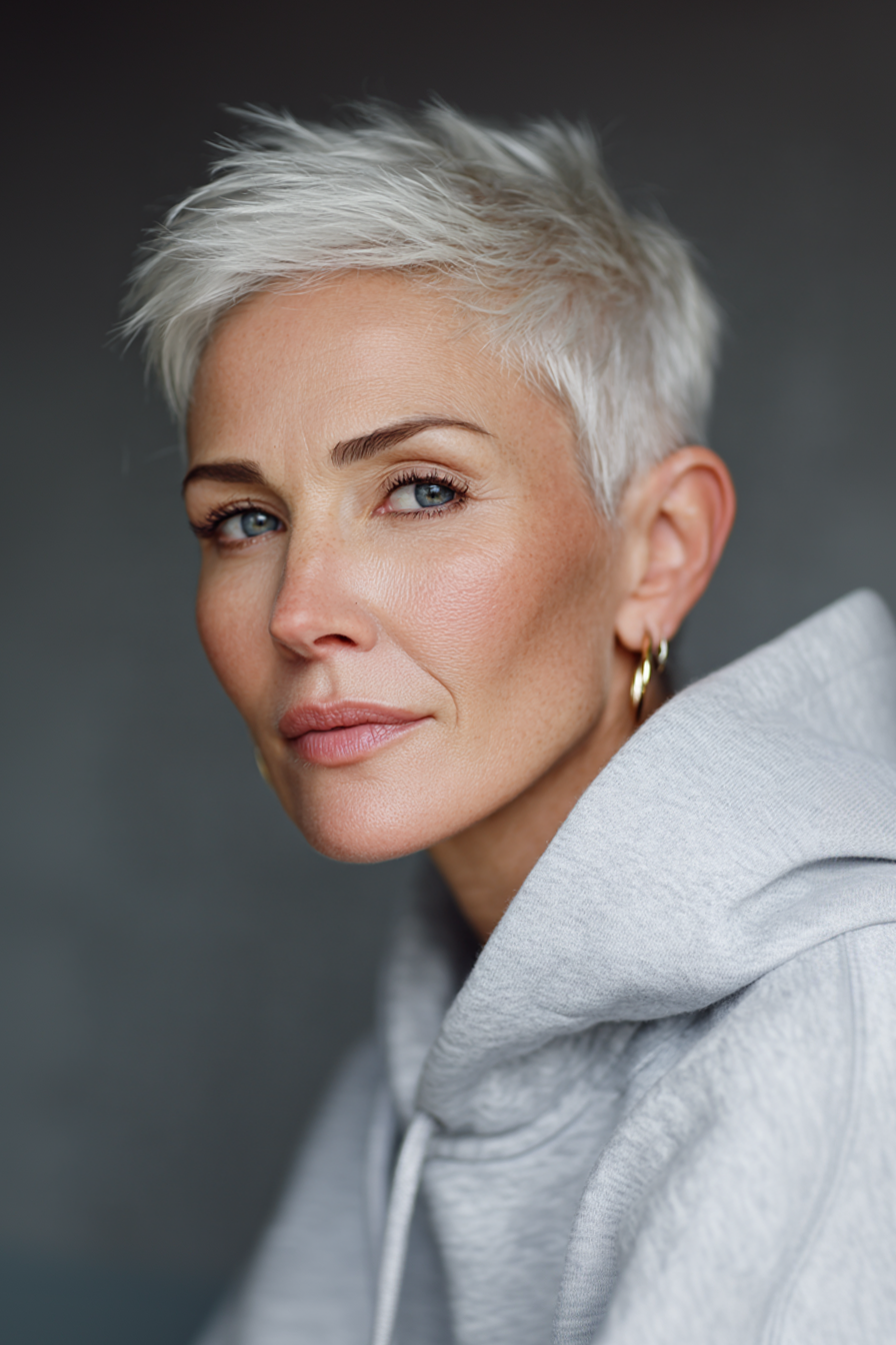 19. White Blonde Sleek Crop (Sehr kurze Frisuren für Frauen über 40) – Sehr kurze Frisuren für Frauen über 40