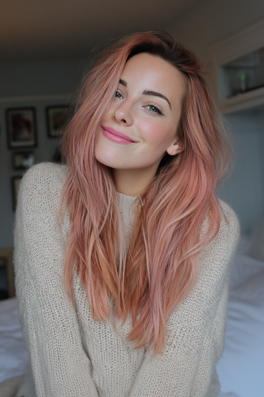 19. Wispy Long Cut mit Roségoldtönen (lange Haarschnitte für ovales Gesicht) - lange Haarschnitte für ovales Gesicht