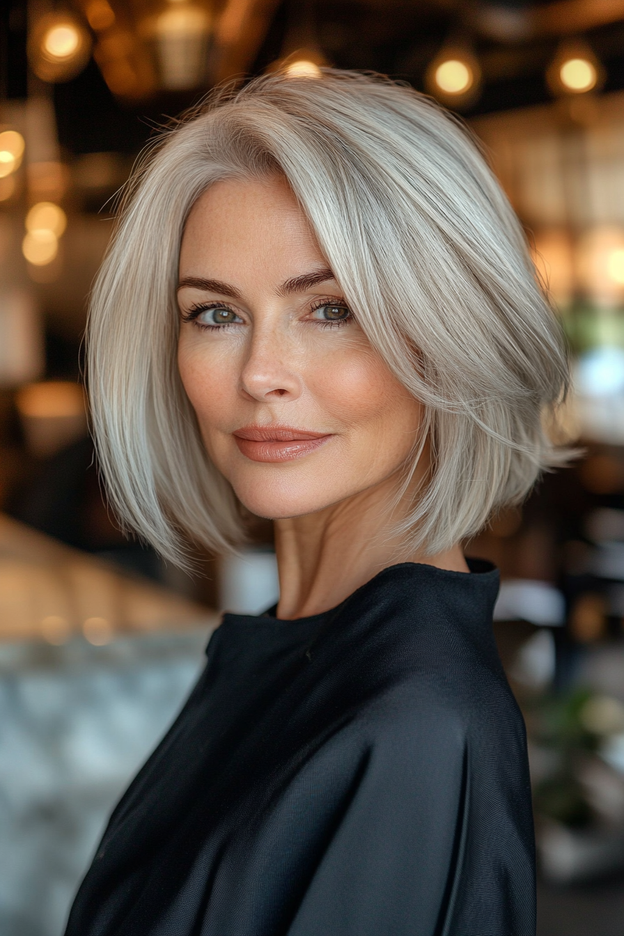 2. Ascheblonde strukturierte Bob (kurze Haarschnitte für Frauen über 60 mit feinem dünnem Haar) - kurze Haarschnitte für Frauen über 60 mit feinem dünnem Haar