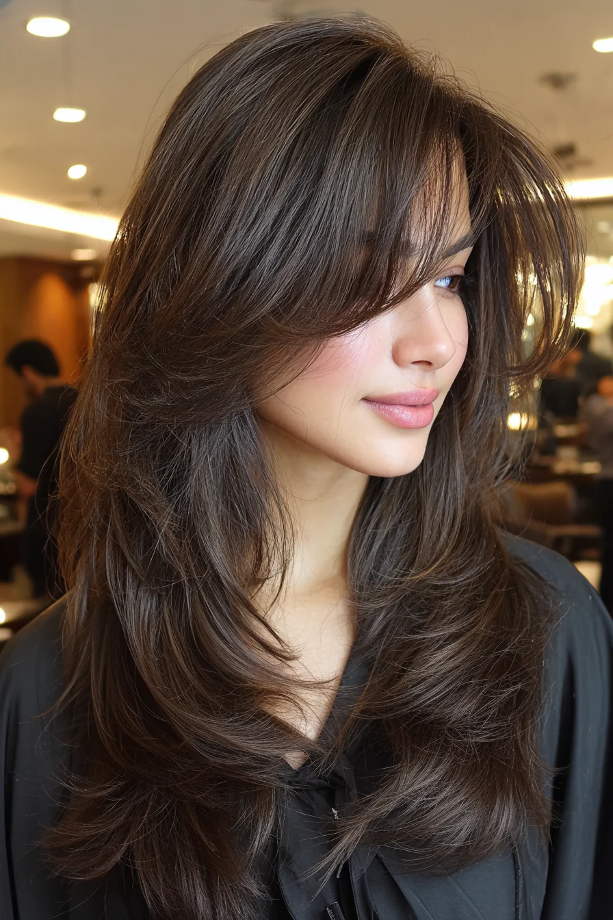 2. Aschbrauner Vorhang-Schichtschnitt (Haarschnitte für langes Haar) – Haarschnitte für langes Haar