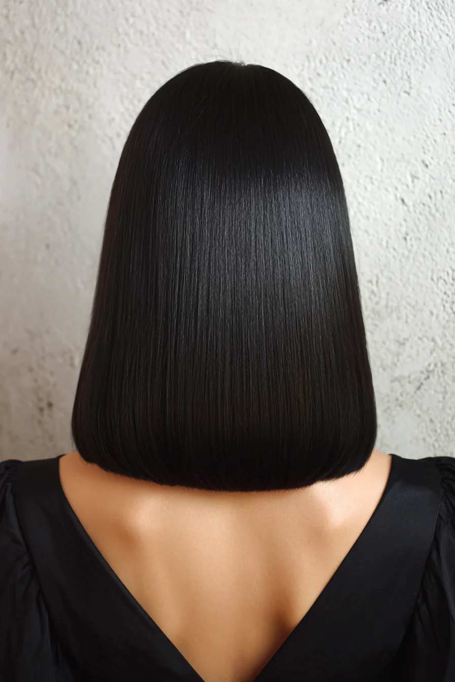 2. Stumpfer Schnitt mit tiefem Schwarzglanz (Schulterlange Frisuren für Frauen) – Schulterlange Frisuren für Frauen