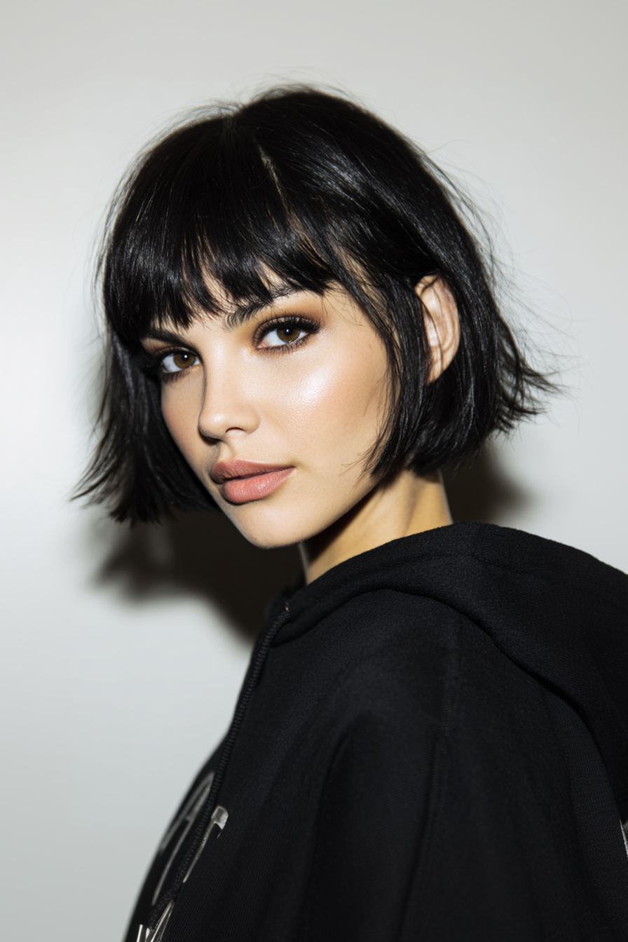 2. Blunt Micro Bob mit vollen Pony in Jet Black (kurze Bob -Frisuren mit Pony) - kurze Bob -Frisuren mit Pony