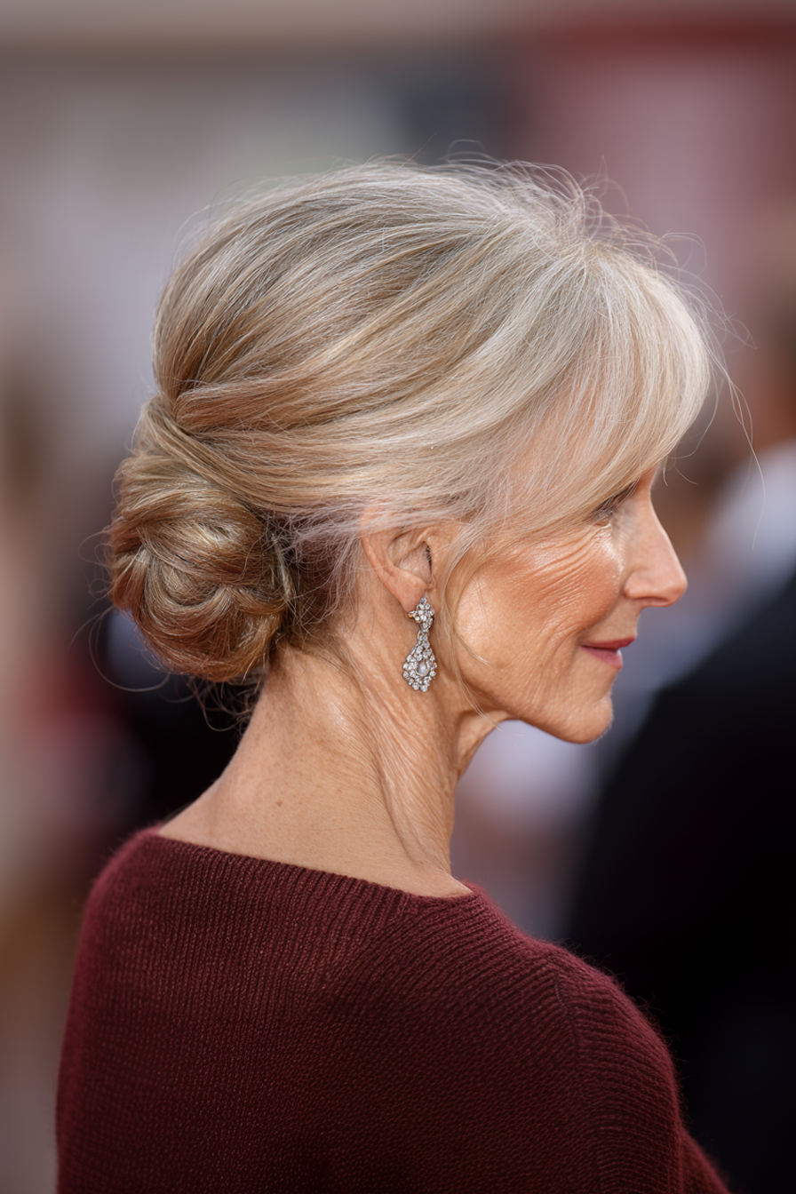 2. Champagner Blonde Chignon (Hochzeitsfrisuren für Frauen über 60) - Hochzeitsfrisuren für Frauen über 60
