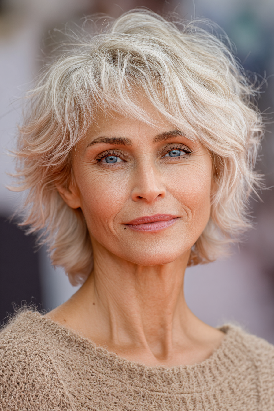 2. Champagnerblonder strukturierter Shag (kurze Shag-Frisuren für Frauen über 60) – Kurze Shag-Frisuren für Frauen über 60