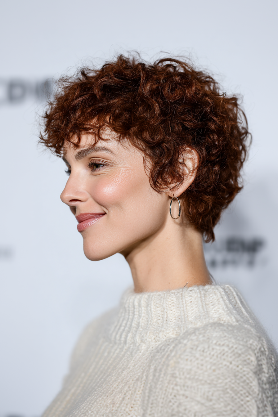 2. Chic Auburn Pixie Curly Shag (kurze lockige Haarschnitte für Frauen) - kurze lockige Haarschnitte für Frauen
