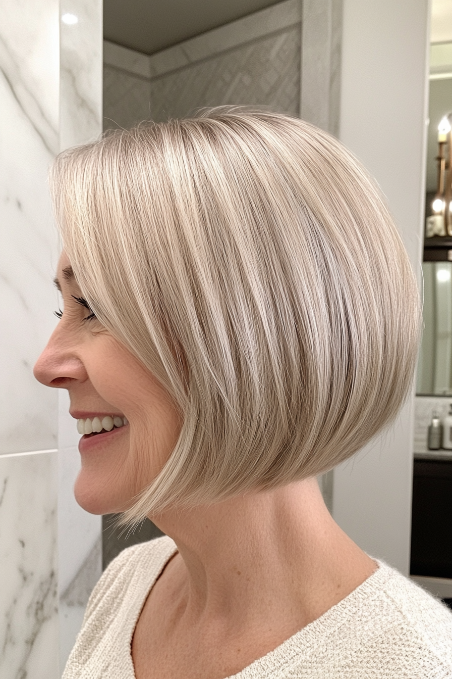 2. Ascheblond Bob (elegante kurze Frisuren für ältere Frauen) - elegante kurze Frisuren für ältere Frauen