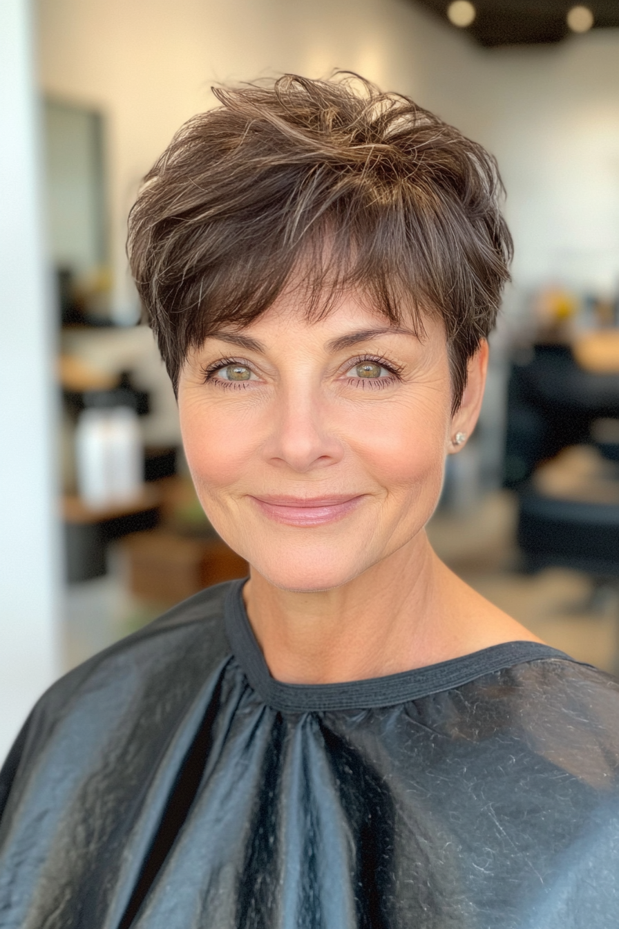 2. klassischer aschbrauner Pixie mit wispy Pony (neue Frisuren für Frauen über 50) - neue Frisuren für Frauen über 50