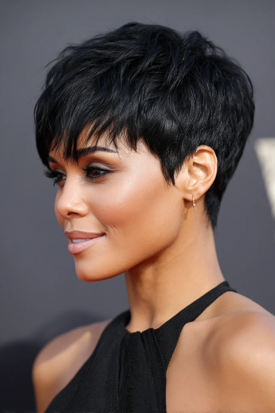 2. Klassischer schwarzer, sich verjüngender Pixie (kurze Pixie-Frisuren) – Kurze Pixie-Frisuren