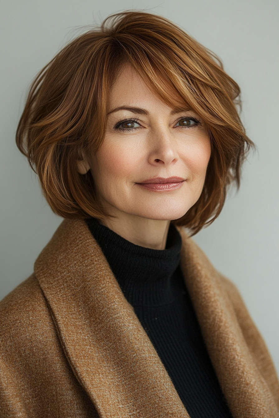 2. Classic Bob in warme Kastanie (kurze Frisuren für Frauen über 60 mit feinem Haar) - kurze Frisuren für Frauen über 60 mit feinem Haar