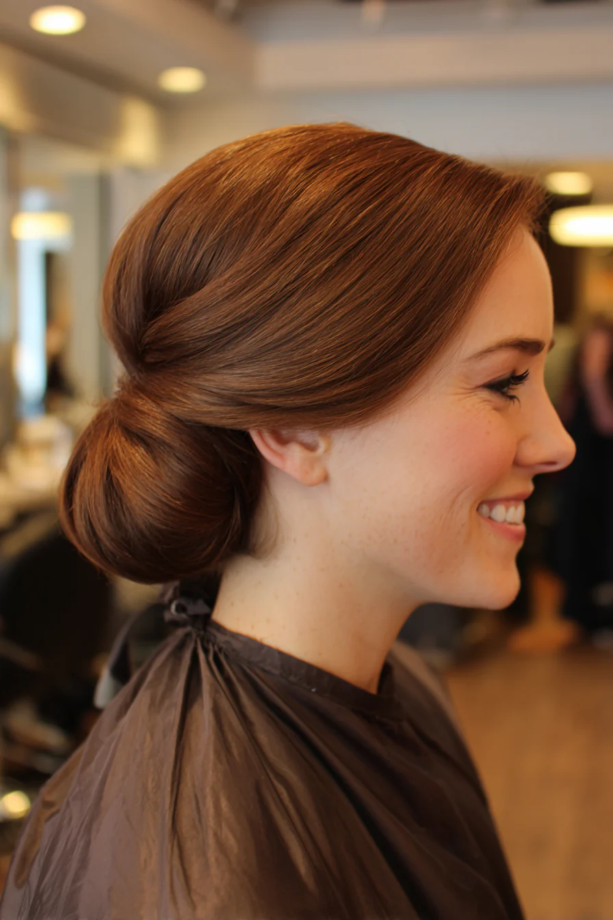 2. Klassischer Chignon in Kastanienbraun (Brautjungfernfrisuren) – Brautjungfernfrisuren