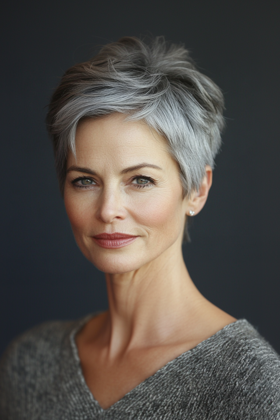 2. Klassiker Pixie mit Stahlgrau -Finish (Frisuren für ältere Frauen mit grauem Haar) - Frisuren für ältere Frauen mit grauem Haar