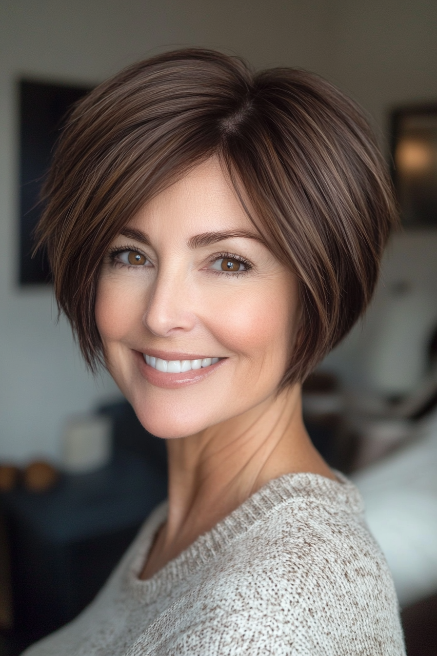 2. Klassiker Pixie mit subtiler Verjüngung in tiefen Brünetten (Haarschnittideen für Frauen über 50) - Haarschnittideen für Frauen über 50