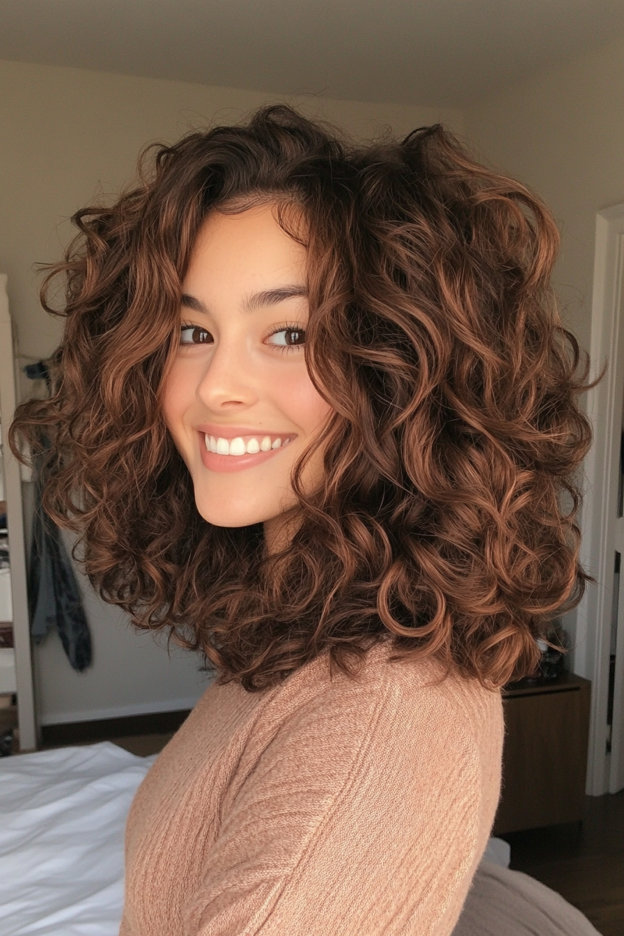 2. Curly Chocolate Shag (zottelige Haarschnitte für dickes Haar) - Shaggy -Haarschnitte für dickes Haar