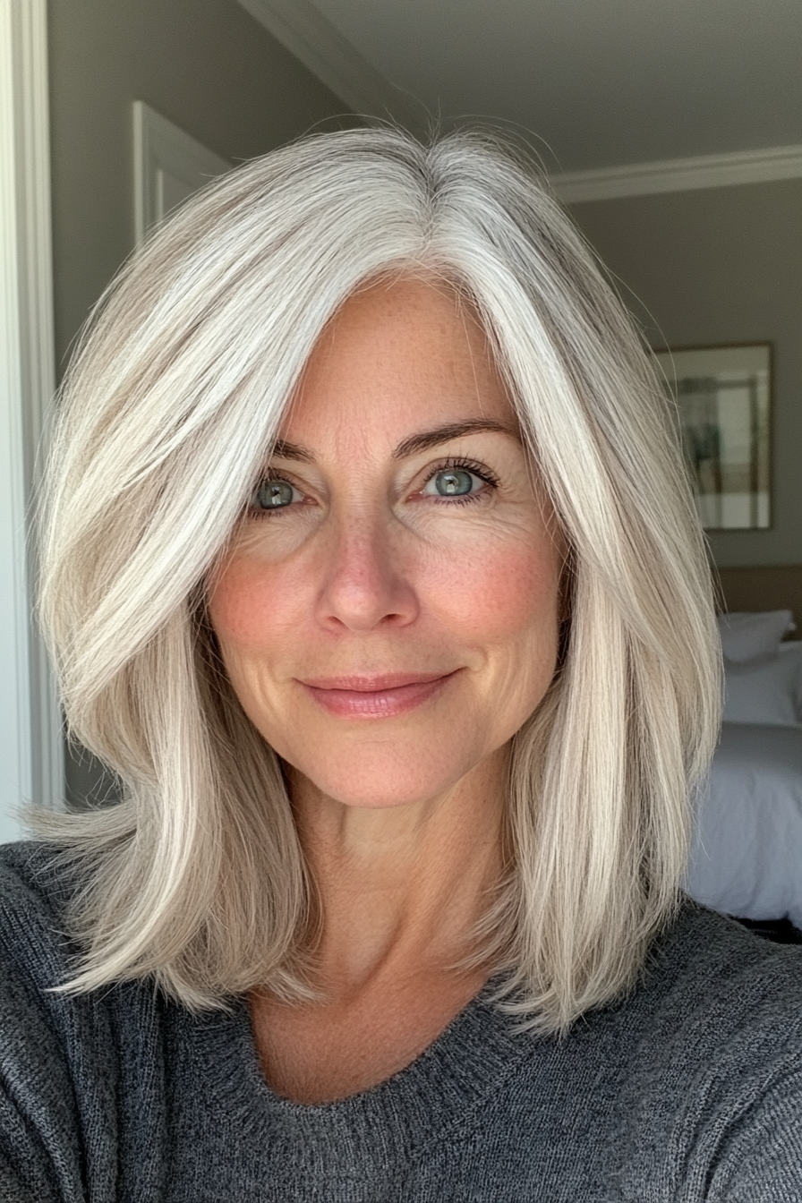 2. Federschichten mit Sandblond (Ausschnitt Länge Haarschnitte für ältere Frauen) - Ausschnittslänge Haarschnitte für ältere Frauen