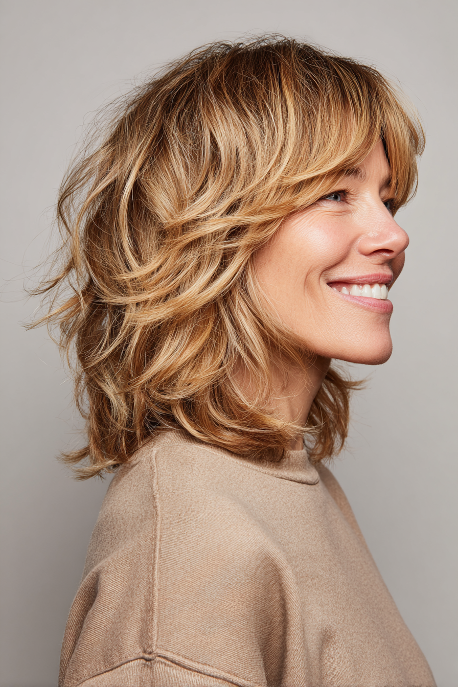 2. Honey Blonde schulterlanger Shag (Herbsthaarschnitte für Frauen über 50) - Herbsthaarschnitte für Frauen über 50