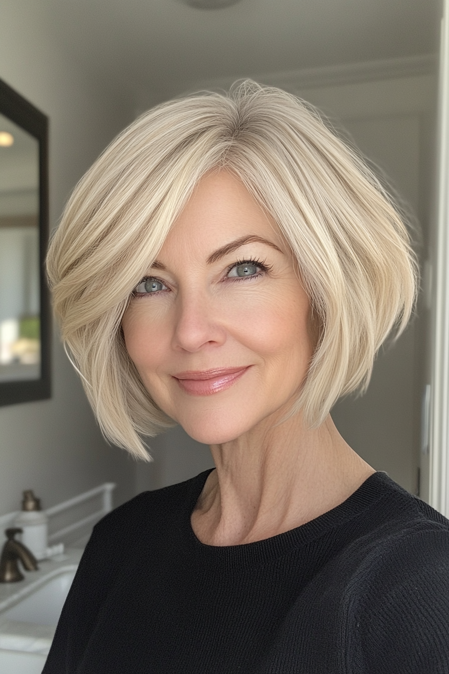 2. Layered Bob in Natural Blonde (kurze blonde Frisuren für Frauen über 50) - kurze blonde Frisuren für Frauen über 50