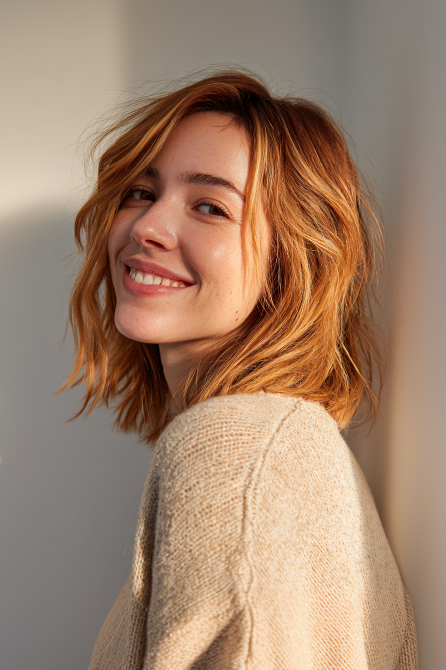 2. Schulterlänge mit wispigen Schichten in Honig -Beige (mittelgroße Haarschnitte für feines Haar) - mittelgroße Haarschnitte für feines Haar