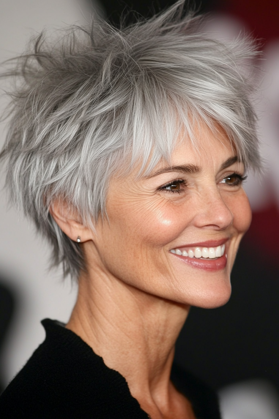 2. Silbertönte, geschichtete Ernte (kurze zottelige Haarschnitte für ältere Frauen) - kurze zottelige Haarschnitte für ältere Frauen