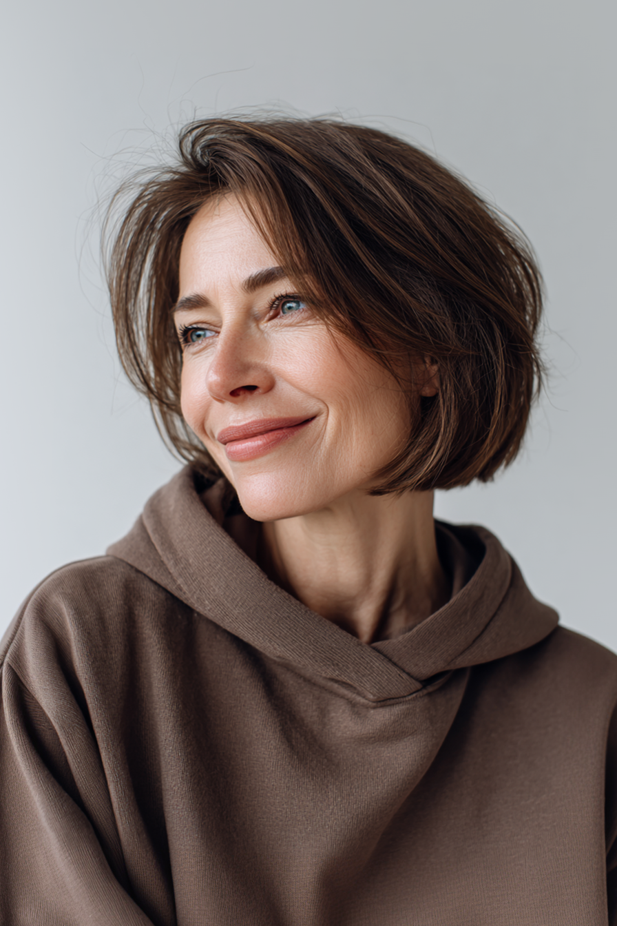 2. Sleek A -Line -Schnitt in Espresso (Kinnlänge Haarschnitte für ältere Frauen) - Haarschnitte für ältere Frauen Kinnlänge