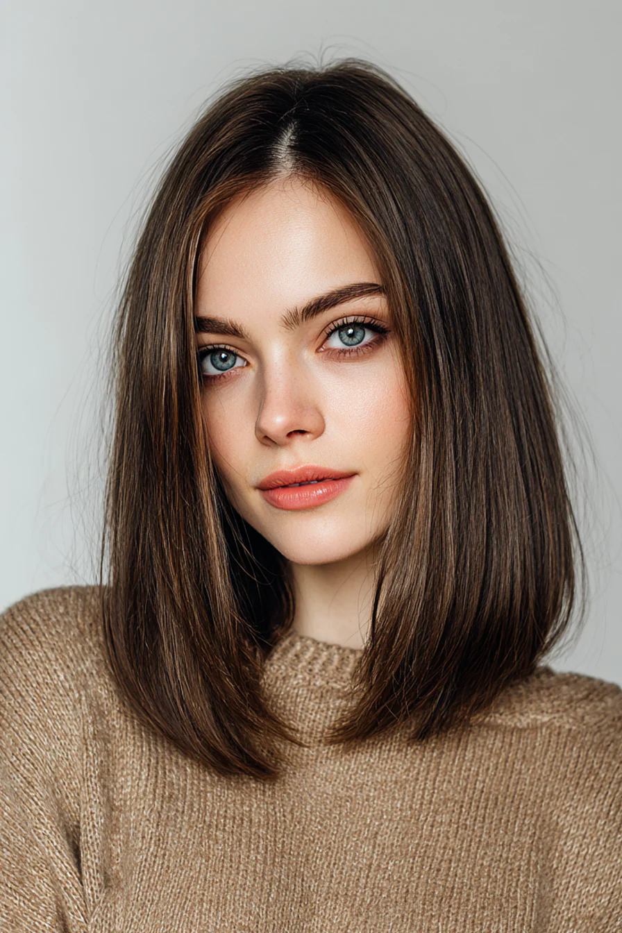 2. Sleek Blunt Lob in Espresso Brown (Lange Bob-Frisuren) – Lange Bob-Frisuren